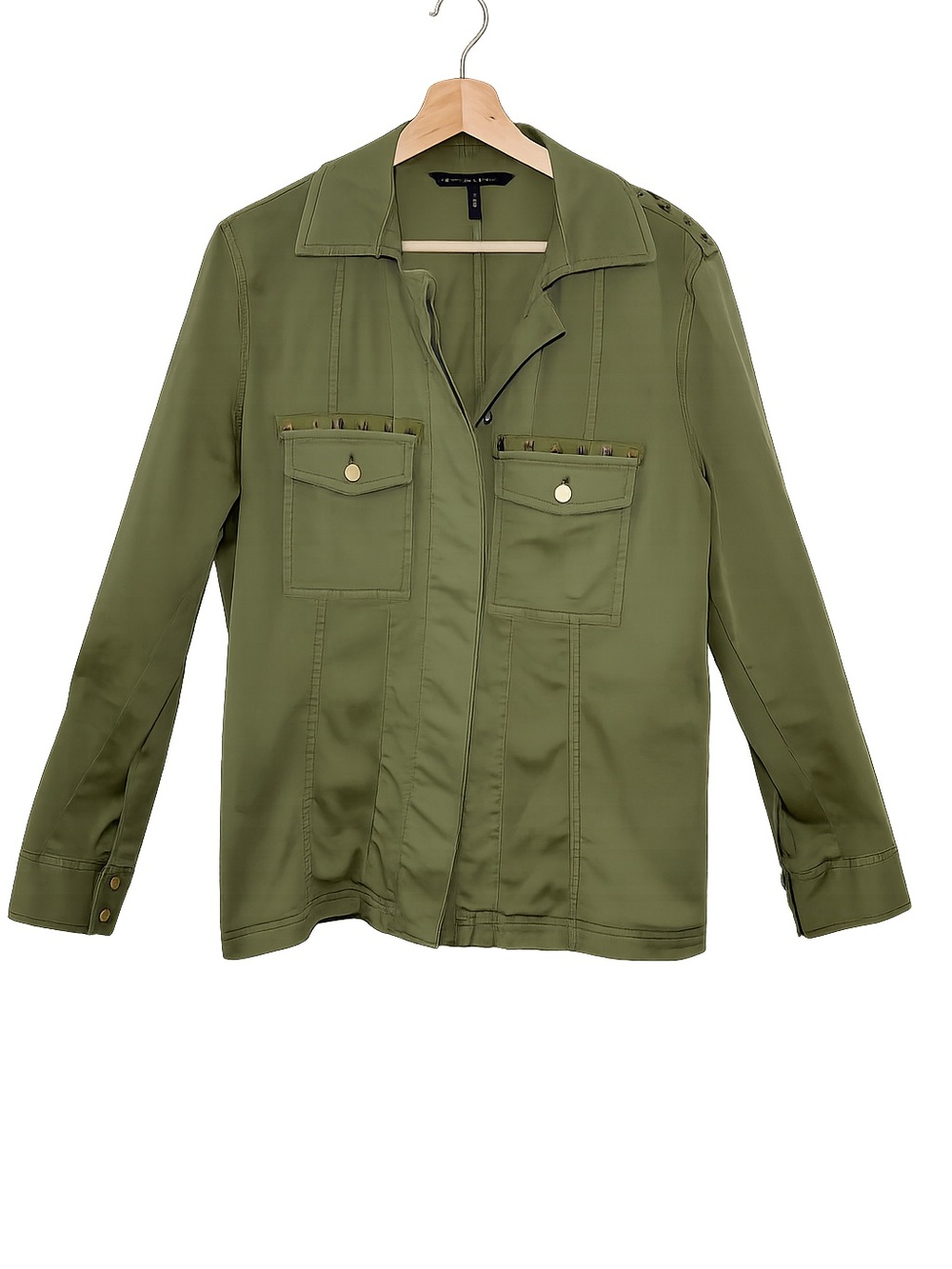 White House Black Market Olive Green Studded Utility Jacket | Military Style - Picture 2 of 14